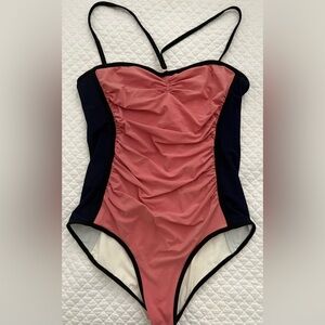 Chloe Color Block One Piece Swimsuit with rouched bodice & removable straps Sz S